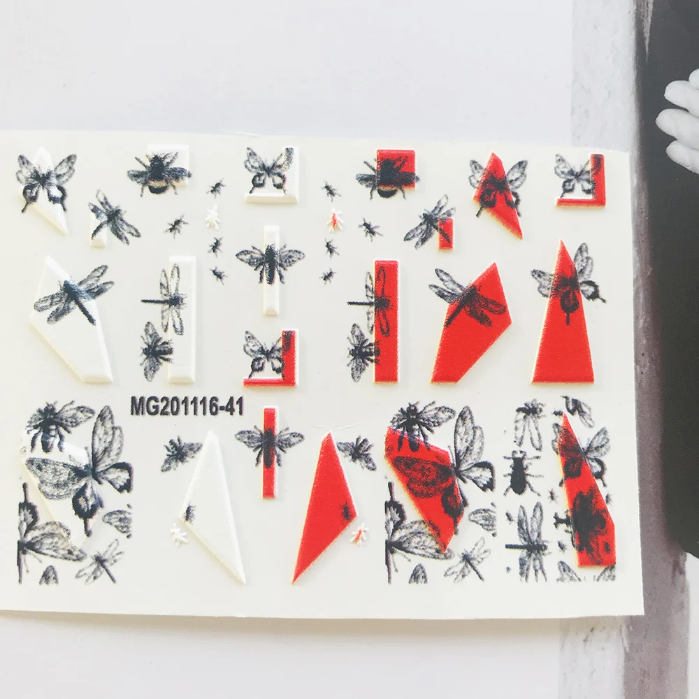 Новые 3D акриловые гравированные наклейки для ногтей рельефные зеленые и