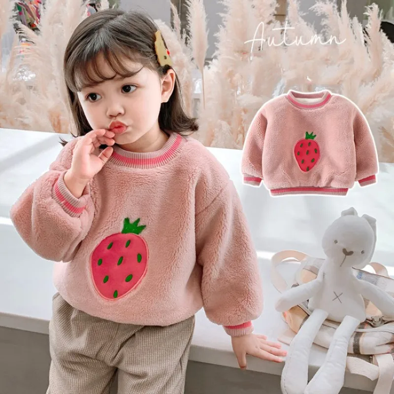 

Pullover Strawberry Cartoon Spring Autumn Boys Girls' Jackets Hoodies Sweatshirts Kids Teenagers Outwear Children Clothes High Q