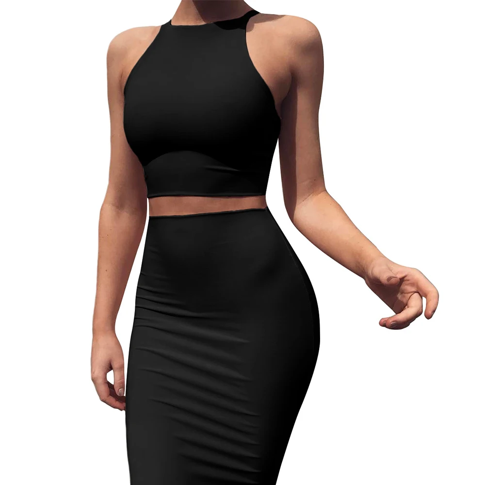 

4 Color Round Neck Sleeveless New Suit Middle Slim Two-Piece Skirt Fashionable Summer Suits Russian Women Love Sexy Dress Suits