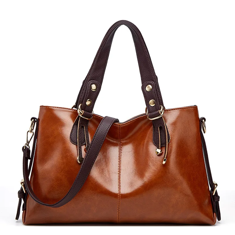 High Quality shiny Leather Tote Bag Women's Handbags Bucket bag Travel Shoulder Bag Large Vintage Lady Hand Bag