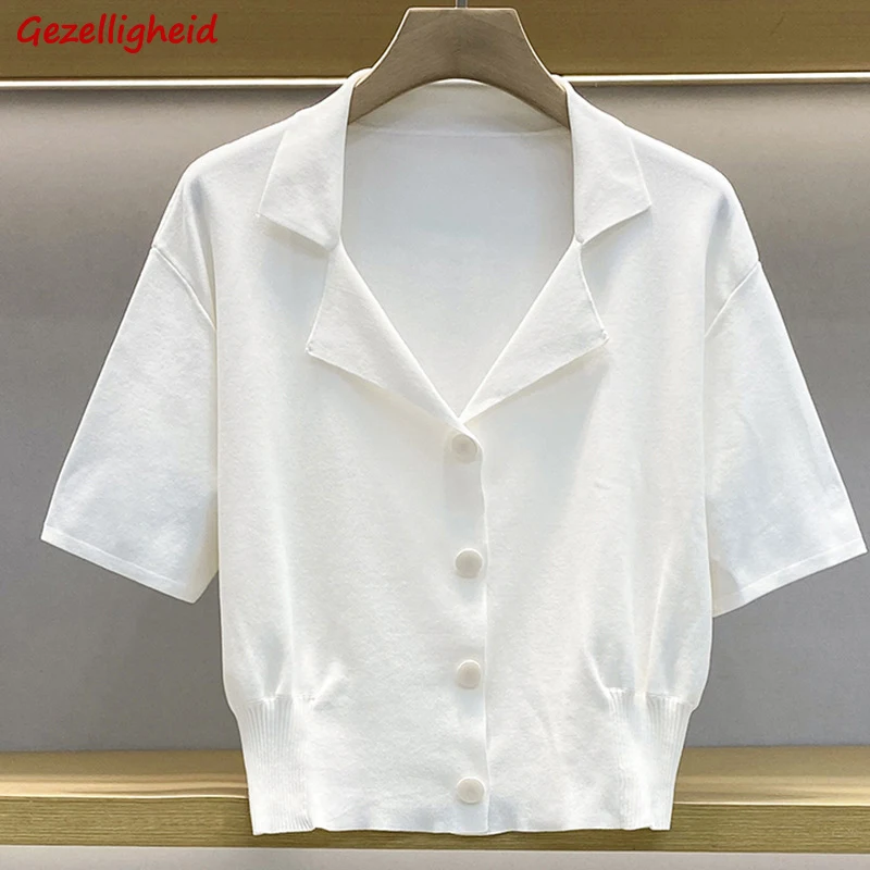 

Gezelligheid 2021 Spring Summer Runway French Simple Sweater Suit Fashion Elegant Casusal Slim White Knitting Cardigan Tops