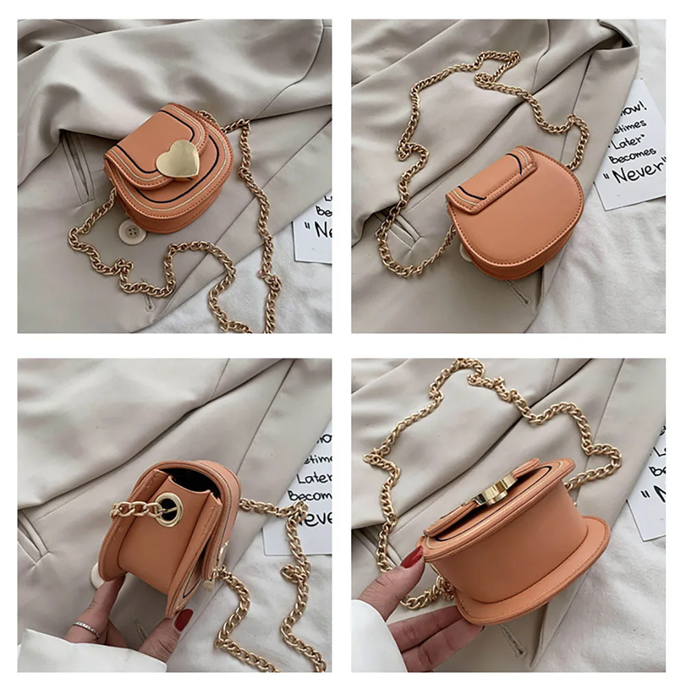 

2020 New Arrival Fashion Mini Saddle Women Vintage All-match Metal Decoration Chain Sling Bag MB712