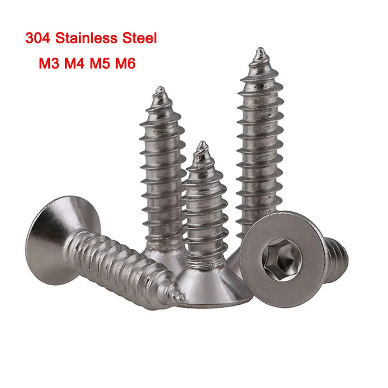 

304 Stainless Steel Countersunk Head Self-Tapping Wood Screw Flat Head Hexagon Socket Self-Tapping Screw M3 M4 M5 M6