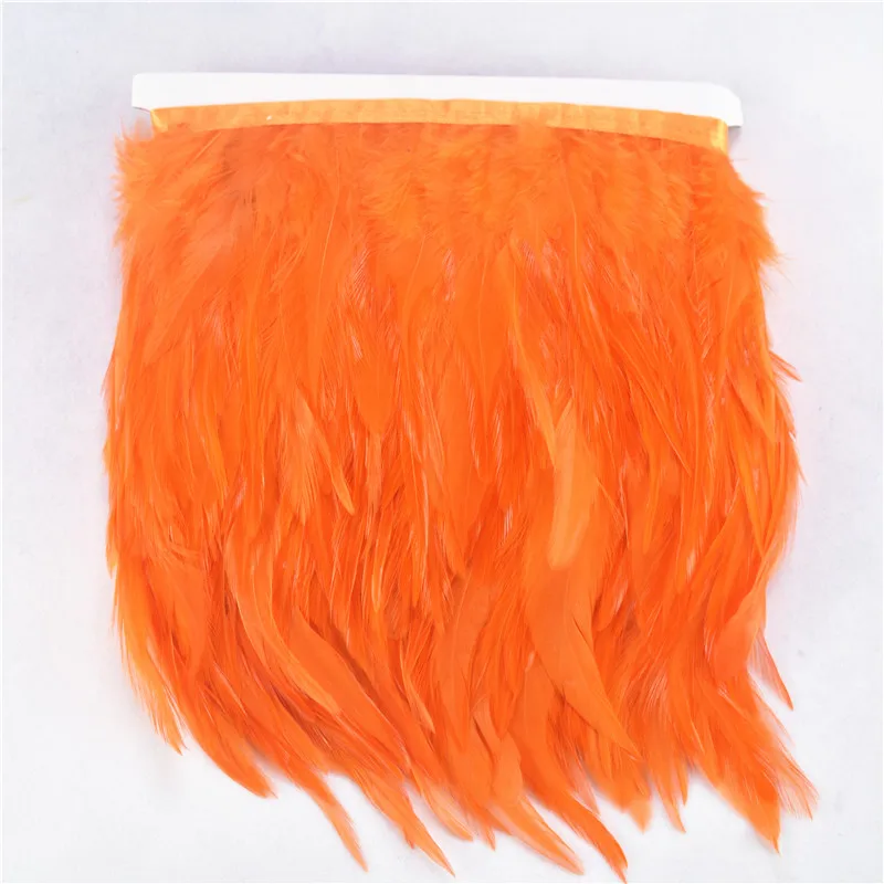 Orange ArmyGreen 5 м 10 м седло бахрома из перьев петуха trim10-15CM Бургундия перья фазана для поделок обрезки ленты DIY Шлейфы - Цвет: Orange