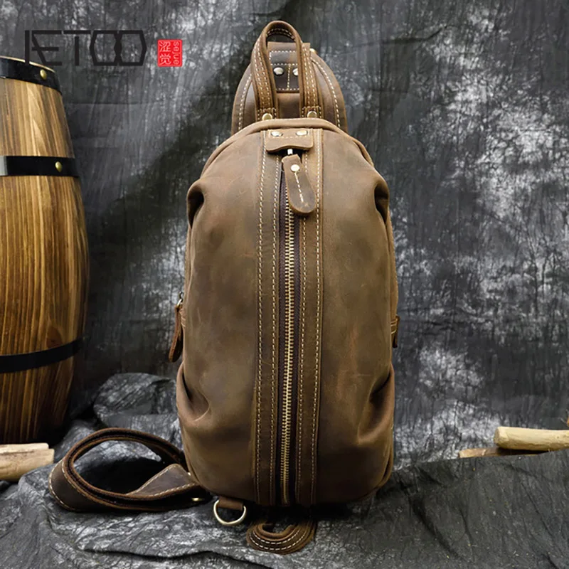 

Мужская нагрудная сумка AETOO, в ретро-стиле, повседневная, уличная, Спортивная, с большой емкостью, из воловьей кожи, с диагональным слоем