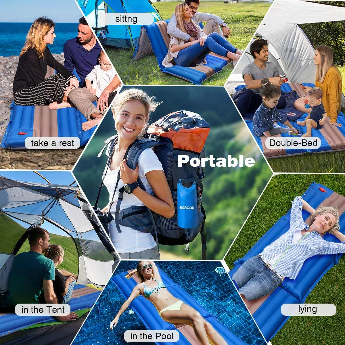 

Inflatable Camping Sleeping Mat Built-in Inflatable Pump Waterproof Mattress Lightweight Portable Beach Towel Hiking Trekking