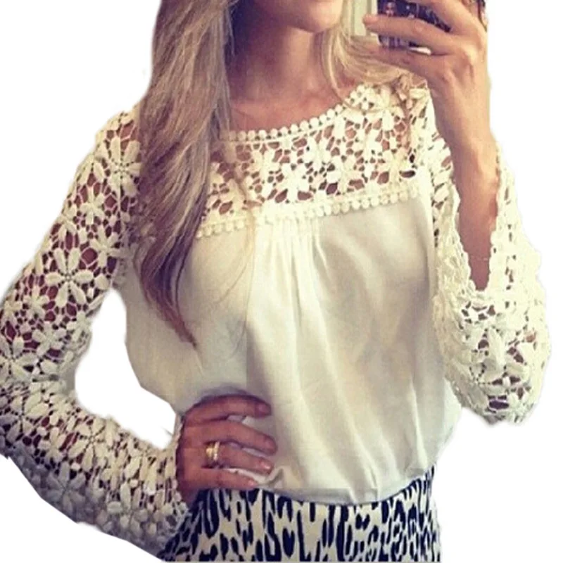

2020 explosion models hot sale white large size loose lace chiffon shirt ladies tops European and American ladies tops