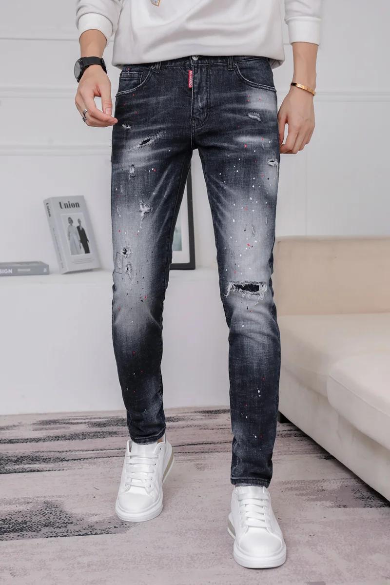 NEW High quality jeans European criminal D2 Italian brand jeans elastic jeans fit jeans denim pants zipper pencil pants