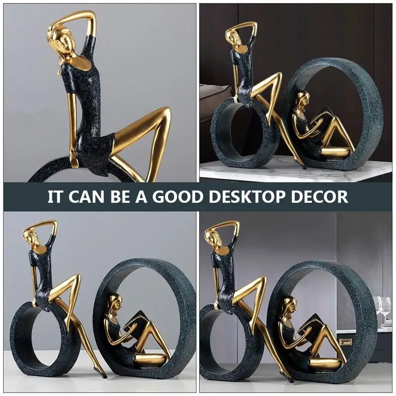 

2pcs Literary Girl Reading in A Circle Figurine Home Decoration Desktop Ornament