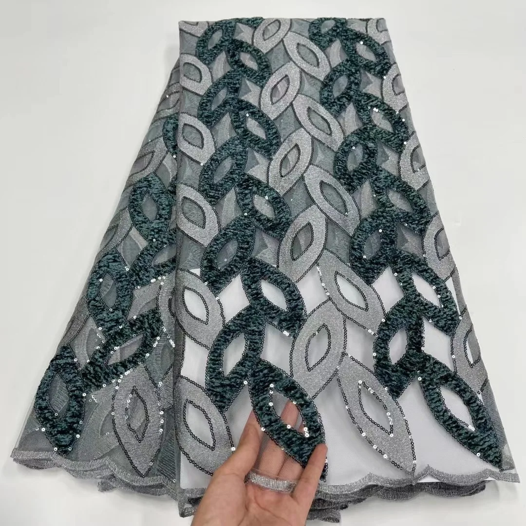 

African Lace Fabric 2021 High Quality Nigerian French Tulle Lace Fabric Bicolor Sequined Mesh Tulle Lace For Wedding Sewing JYF