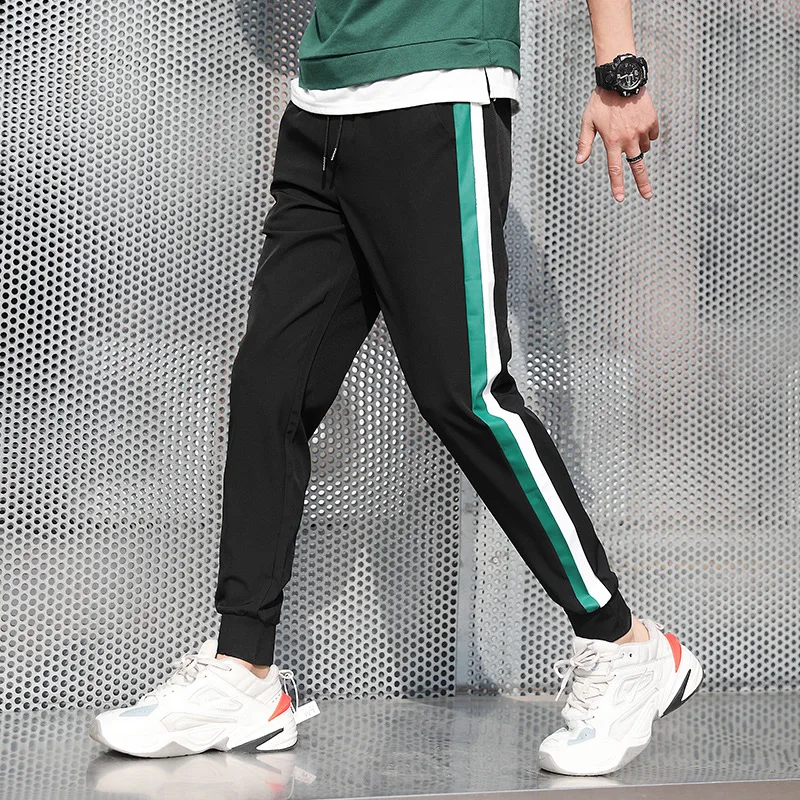 Летние тонкие повседневные брюки мужские облегающие спортивные брюки-карандаш с