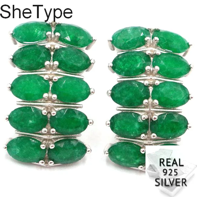 real green emerald 23x13 мм 5,57 г настоящий зеленый изумруд создан фиолетовый танзанит подарок для сестры 925 Твердые серьги из стерлингового серебра - Цвет камня: real green emerald
