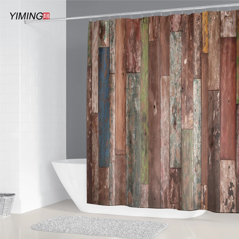 

200x180cm bathroom curtain 3D dark brown wood grain polyester waterproof shower curtain home decoration curtain with hook