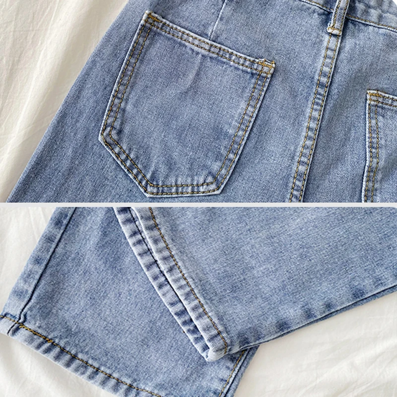 

Jeans Women Adjustable High Waist Pocket Chic Daily Retro Breathable Denim All-match Full Length Wide Leg Trousers for Womens