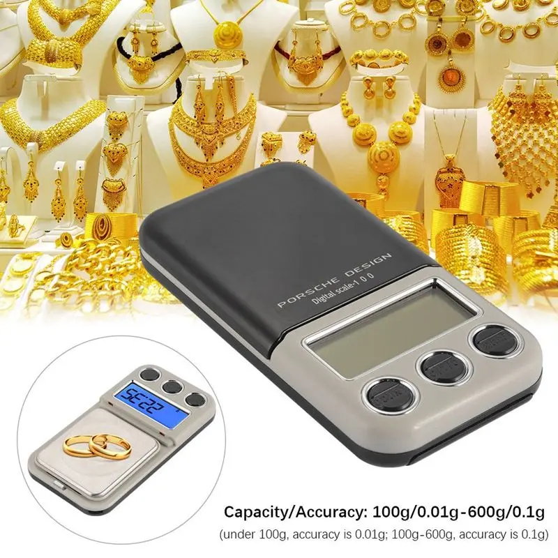 

Dual-Accuracy Digital Pocket Gold Jewellery Weighing Scales 100/ 0.01-600/0.1g