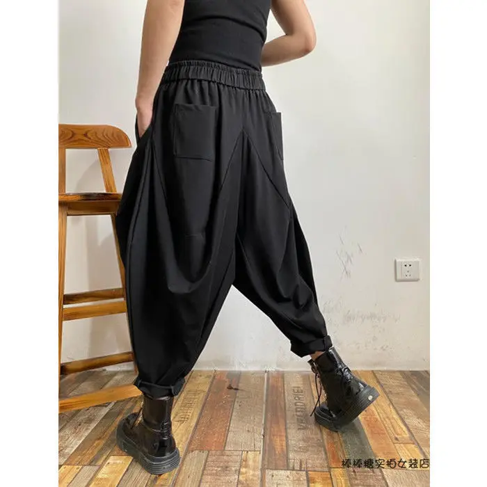 

New fashion personality solid color wide leg bloomers women's large size show thin hanging crotch baggy pants casual versatile