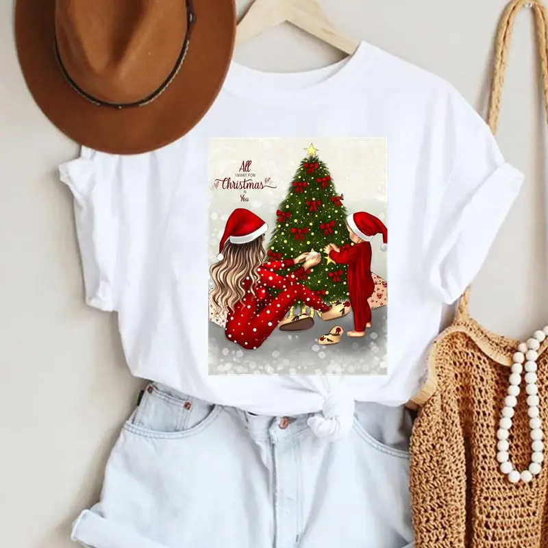 

Clothes Women Dog Funny Cute T-shirts Merry Christmas Cartoon Fashion Print Top Graphic Holiday New Year Tshirt Female Tee