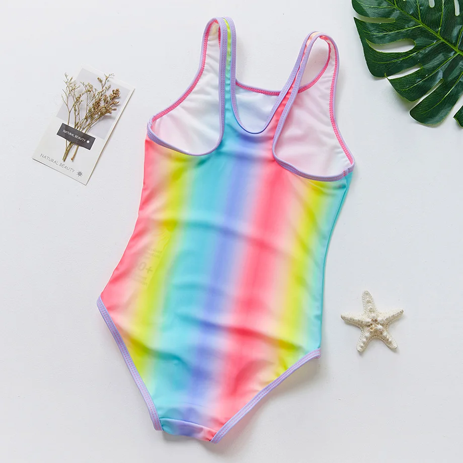 Женский купальник детский слитный радужной расцветки для девочек винтажный