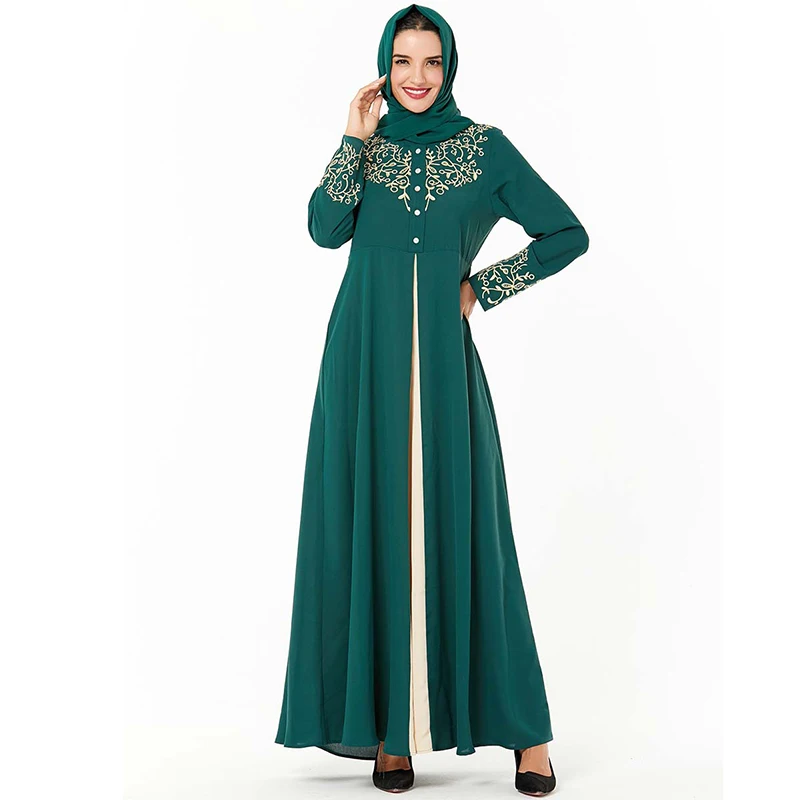 Зеленое нарядное платье в арабском стиле abaya Дубай турецкие платья Хиджаб мусульманское платье исламское одежда Абая для женщин Аравийский Восточный халат из марокена Халат
