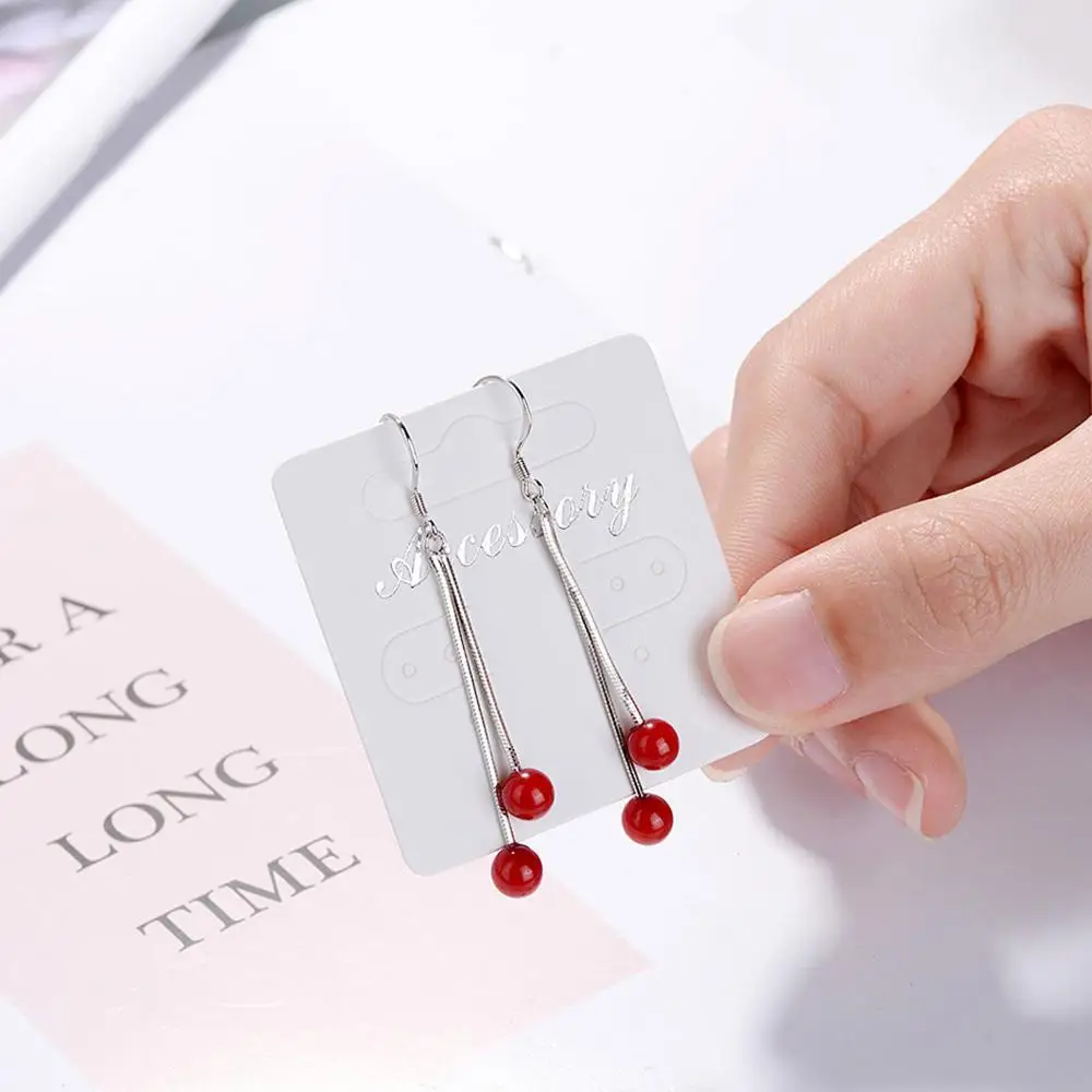 Корейские серьги Chandler с кисточками и двумя линиями для девочек красными шариками