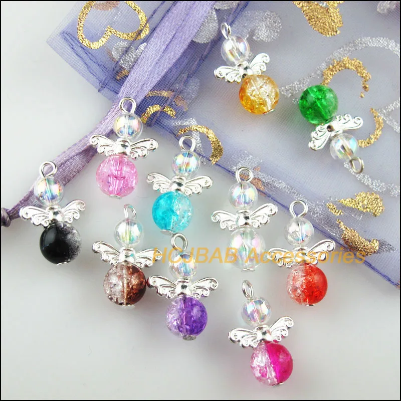 20 шт посеребренные крылья из разных бусин Танцы амулеты ангелы Подвески