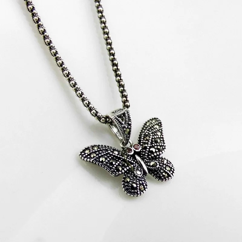 

FNJ 925 Silver Pendant Butterfly Hang MARCASITE Pure S925 Thai Silver Pendants Women for Jewelry Making