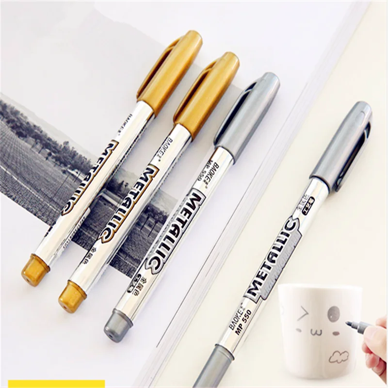 1pcs/2pcs DIY Metal Waterproof Permanent Paint Marker Pens Sharpie Gold And Silver 1.5mm Student Supplies Craftwork Pen |