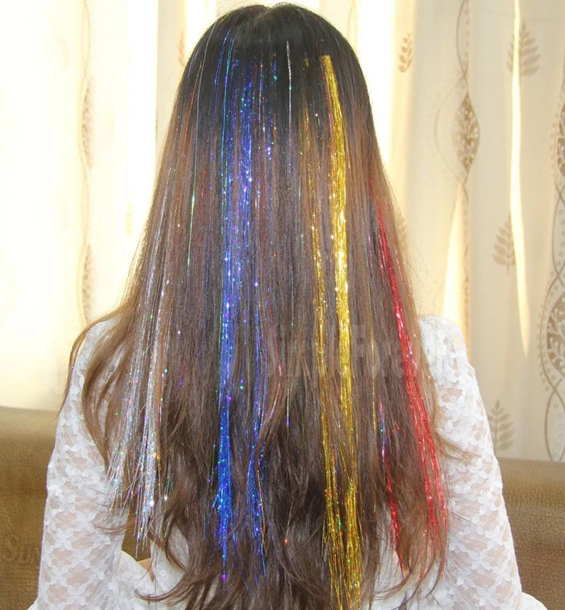 Хит 200 шт цветной металлический блеск мишура лазерное волокно парик для