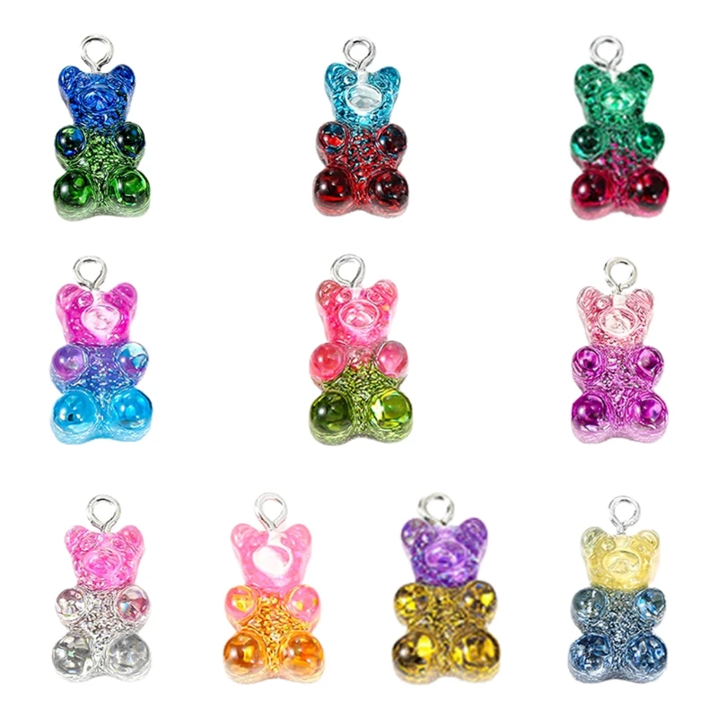 

50 Pieces Colorful Gummy Charms Bear Pendants Gummy Resin Bear Pendant DIY Necklace for Children Girls, 10Colors