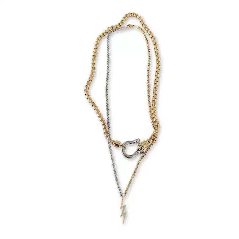 

European and American Fashion Cool Exaggerated Street Creativity Hip-Hop Fashion Dark Gold Chain Diamond Clavicle Necklace Twin