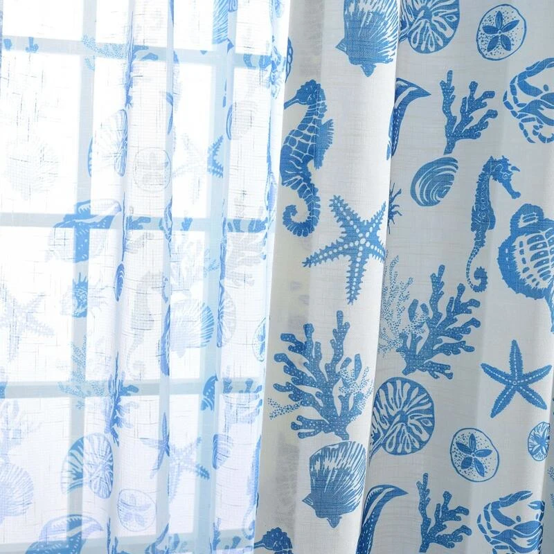 Занавеска для гостиной с рисунком морских животных голубая мультяшная занавеска