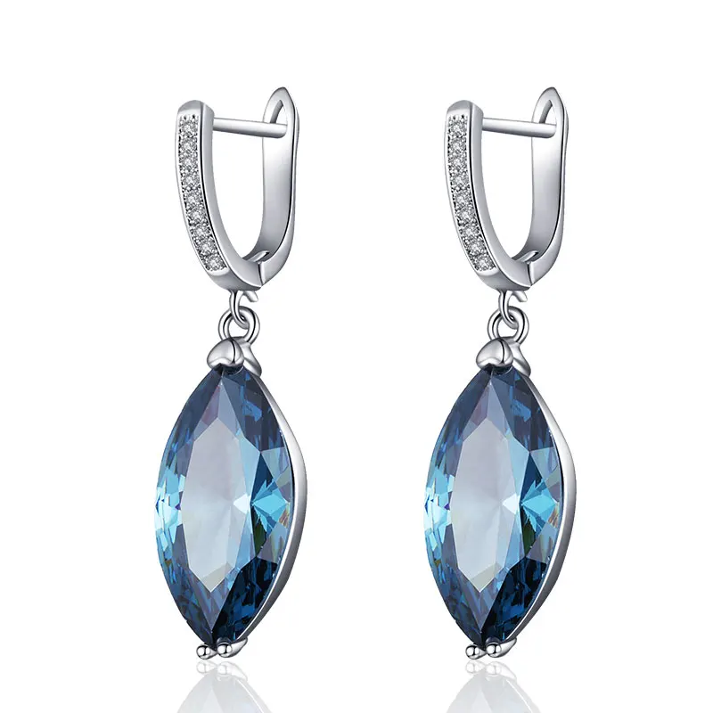 silver blue MAIKALE, новинка, модные серьги в форме глаз, простые циркониевые Висячие серьги для женщин, розовое золото, хорошее ювелирное изделие, черные Серебряные Висячие серьги, подарок - Окраска металла: silver blue