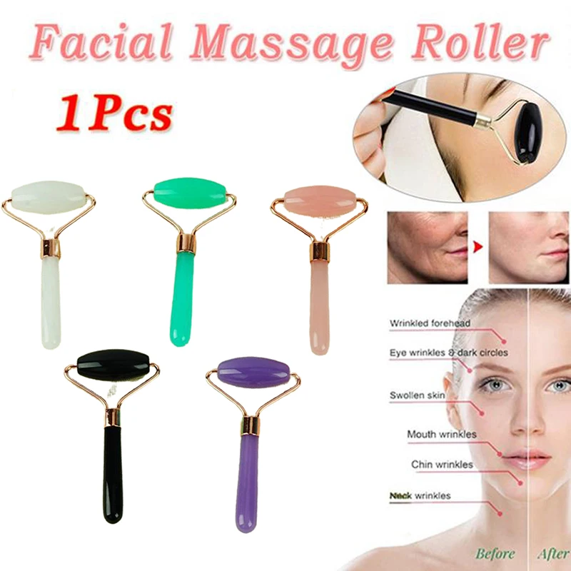 

Natural Jade Roller Gua Sha Gouache Scraper For Face Roller Massage Rose Quartz Body Slimming Face Lift Stone Wrinkle Remover
