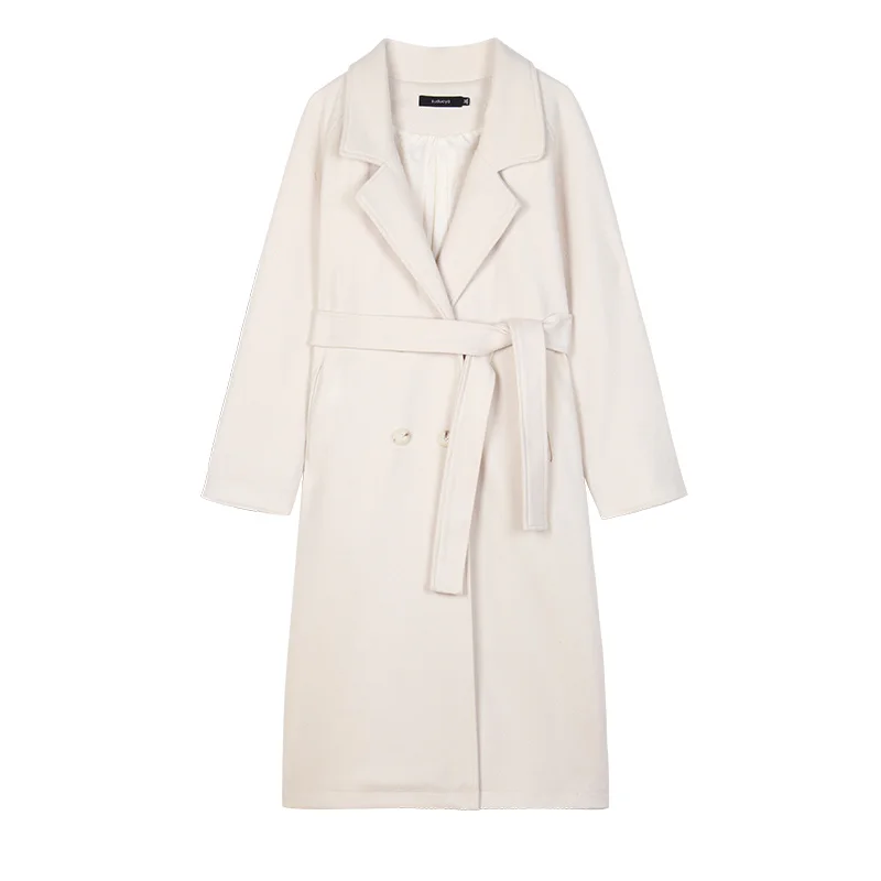 Женское шерстяное пальто с поясом Свободное длинное в Корейском стиле на осень и