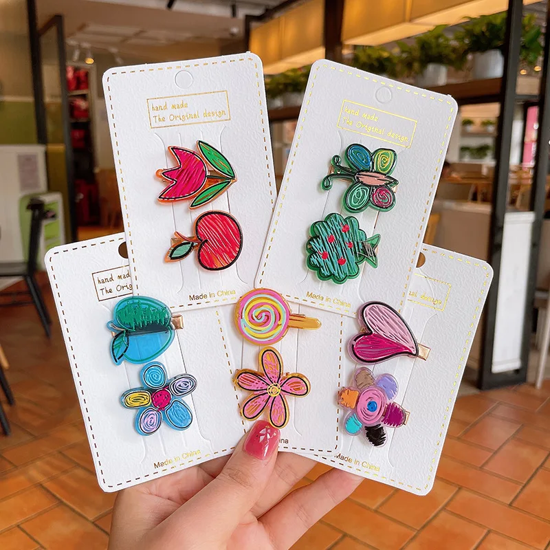 

1 set Sweet Flower Tree Forest Set Acrylic Print Hair Clips Girl Baby Hair Pins Kids Hair Accessories