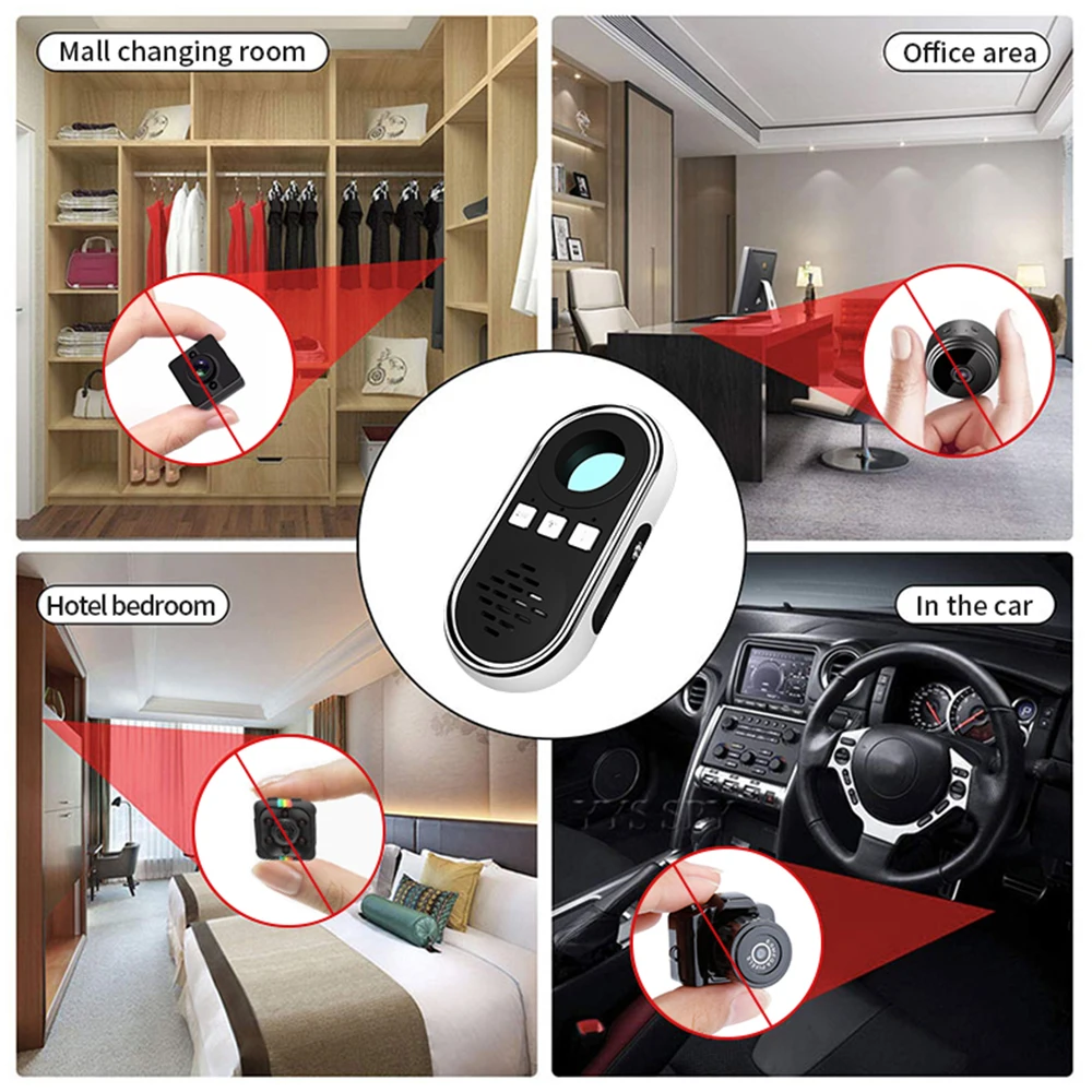 

Privacy Security Anti Candid Camera Detector Mini Camera Finder Secret cameras Bug with Flashlight Anti-lost Alarm Detectors