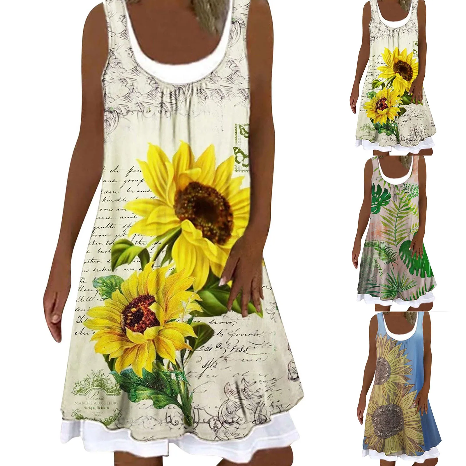 

Pattern Sleeveless Refreshing Summer Dress Women's Summer Dress Floral Print Sleeveless Tank Dress Flowy Dresses femme