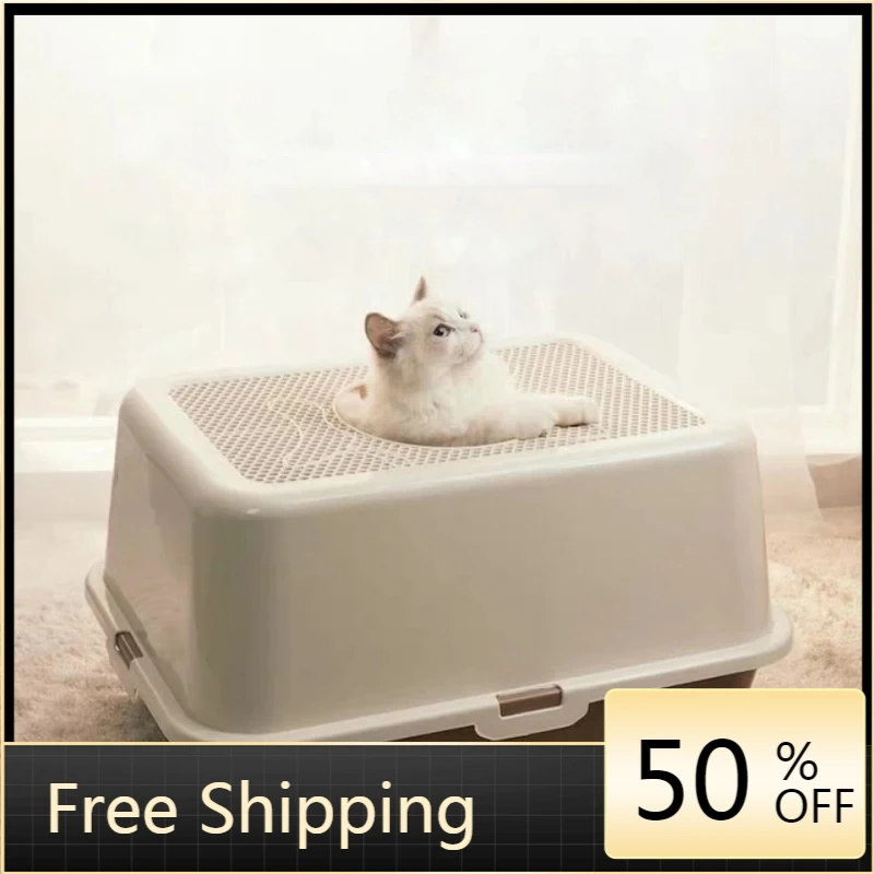 

Fully Closed Cat Toilet Pet Bedpan Anti Splash Large Cat Litter Box Top Into Sand Box Deodorization Tray Send Cat Litter Shovel