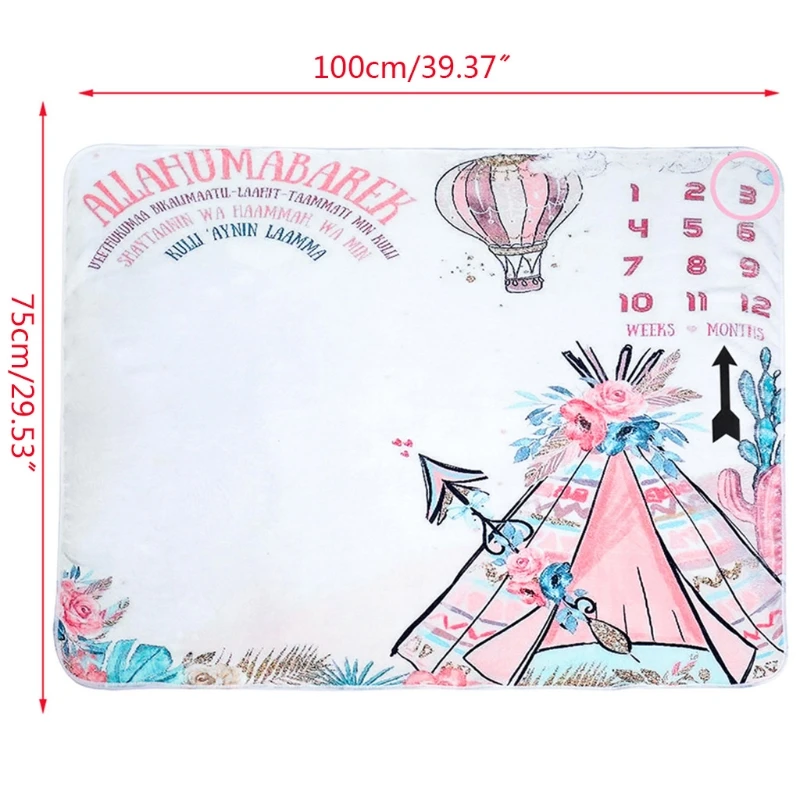 

J60B 1 Set Baby Monthly Record Growth Milestone Blanket Newborn Photography Props Accessories Creative Cartoon Printing Cloth