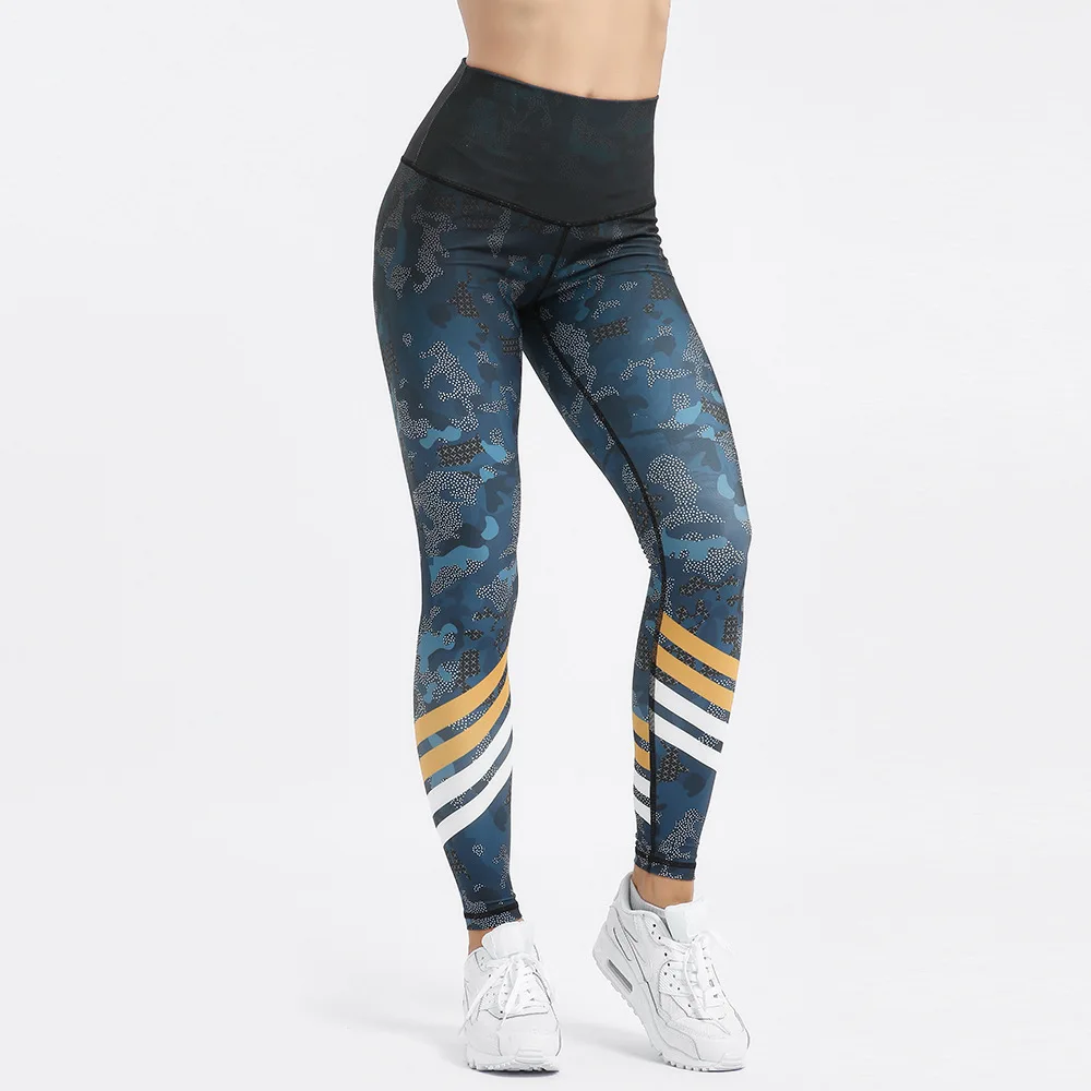 Штаны для йоги с высокой талией камуфляжным принтом леггинсы вырезом лодочкой