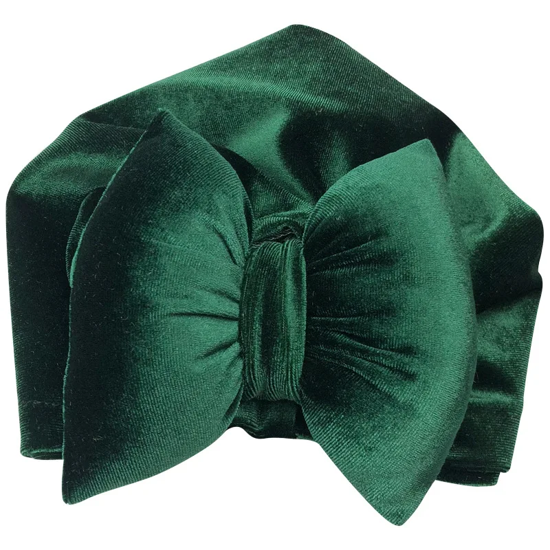 

2021 Kids Girls Big Bow Velvet Hats Beanie Winter Warm Cotton Soft Bonnet Hat Caps For Enfant Kids Child