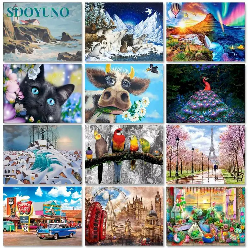 

SDOYUNO 60x75cm Paint By Numbers Scenery DIY Oil Painting By Numbers On Canvas Animals Number Painting Home Decor