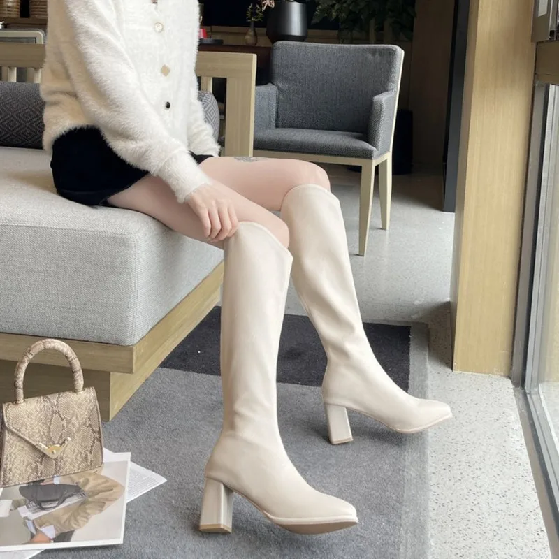 Женские высокие сапоги до колена новинка осень-зима 2021 рыцарские на толстом