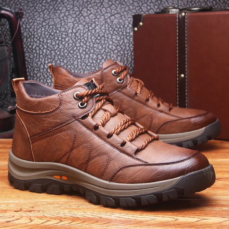 

Winter Men's Snow Boots Soft Leather Men's Ankle Boots Plush Warm Men's Winter Boots Trend Style Adult Hiking Shoes