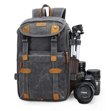 Waterproof Batik Canvas+Crazy Horse Leather Camera Bags Outdoor Photography DSLR/SLR Backpack Fotocamera SLR Bag for Nikon Canon