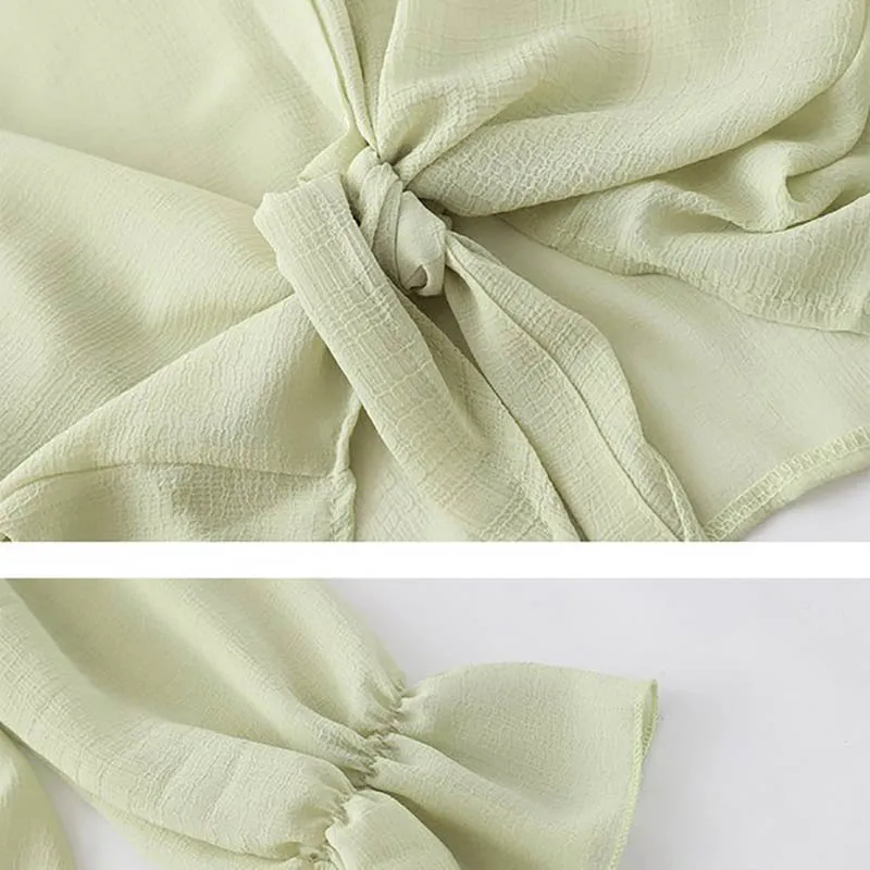 Блузка Женская Осенняя офисная на пуговицах с длинным рукавом и завязкой талии |