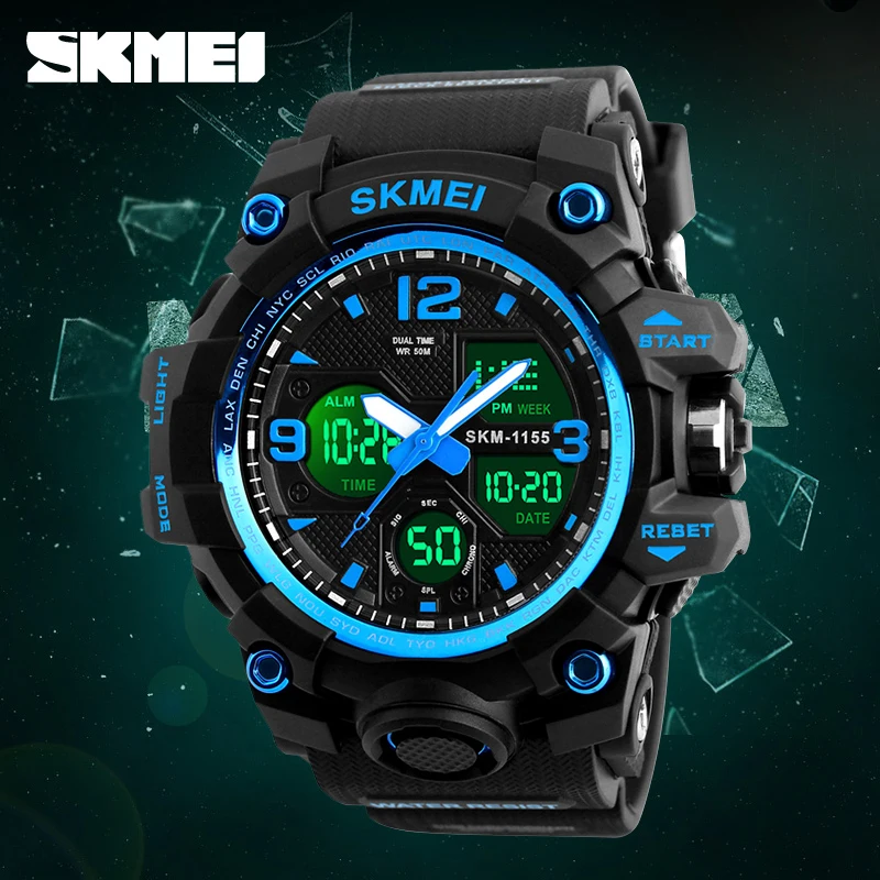 SKMEI мужские спортивные часы модные кварцевые цифровые двойной дисплей 12/24 часов