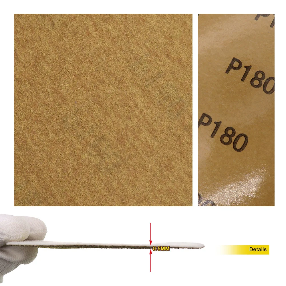 5&quot 6&quot Gold PSA 50pcs Premium Sandpaper Hook loop Self Adhesive Sanding Discs for DA Sanders 40-1000 grits | Инструменты