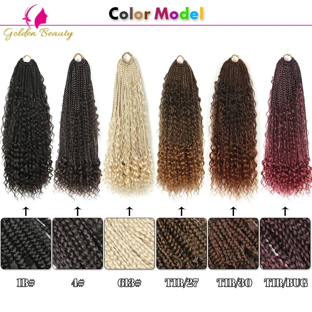 Goddess Box Braids Crochet Hair Bohemian Ombre With Curly End 14"20"&22" Synthetic River Braiding Extensions on.