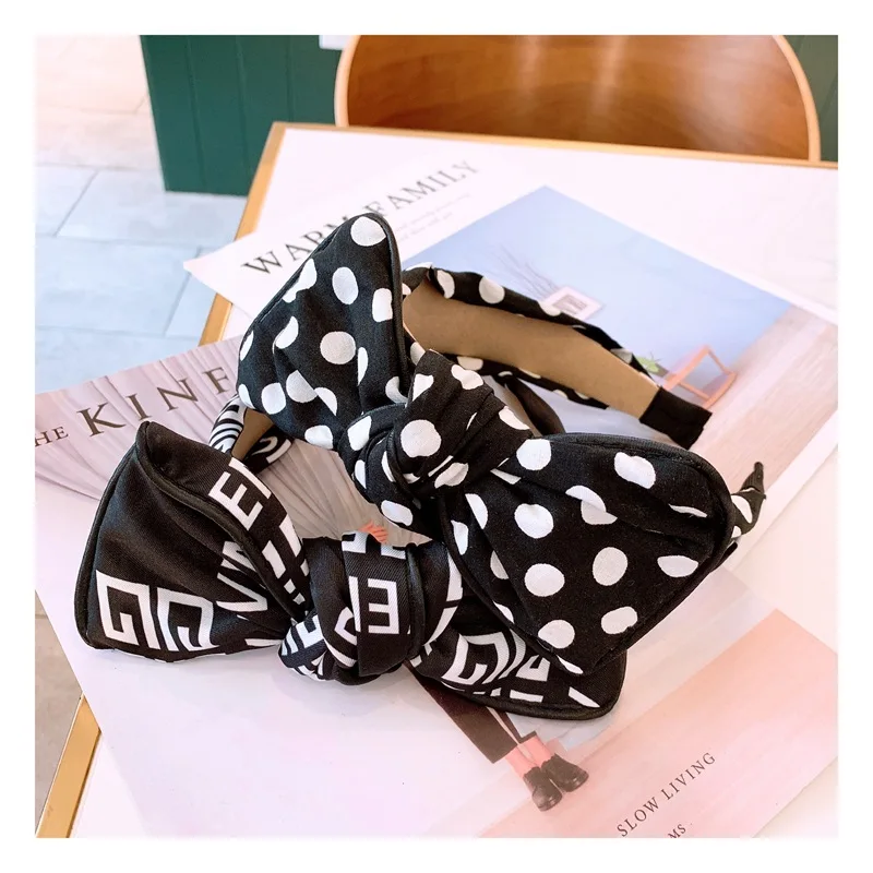 Женская повязка на голову с бантом Классическая черно белая ретро полосатая